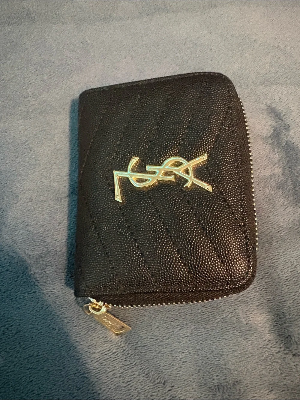 Saint Laurent Black Quilted Card Holder with Gold YSL Logo
